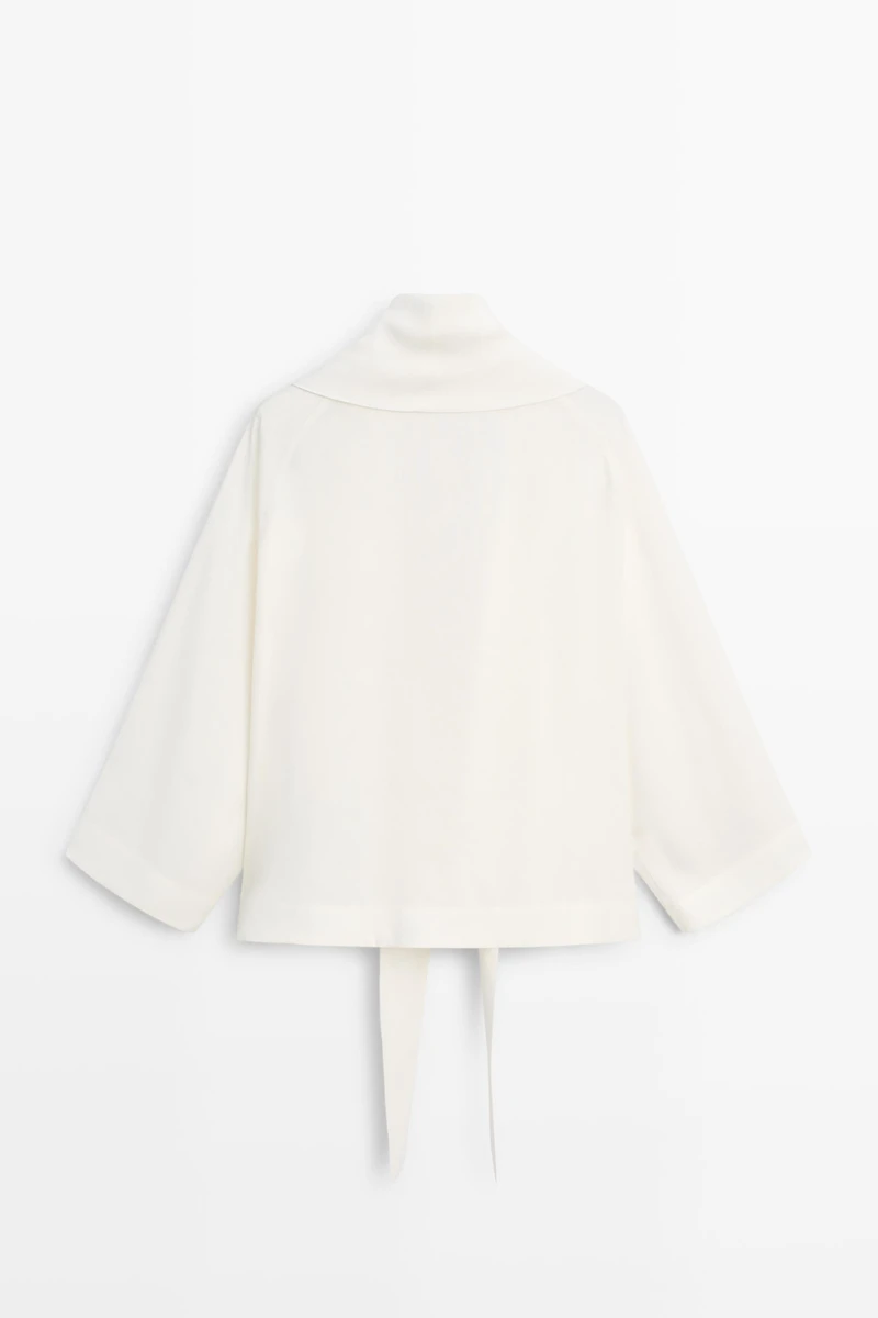Flowing linen-blend shirt with tie detail