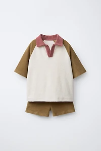 ENSEMBLE POLO ET BERMUDA COLORBLOCK EFFET ÉPONGE