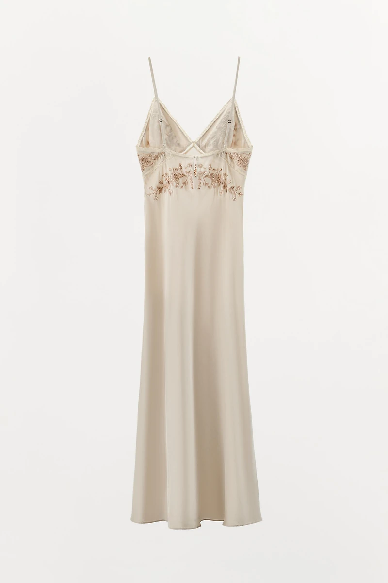 EMBROIDERED BEADED SLIP DRESS