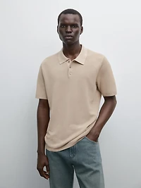 Textured cotton knit polo shirt