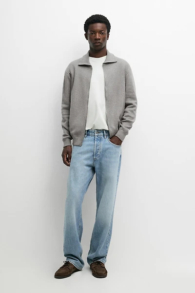 100% cotton zip-up knit cardigan