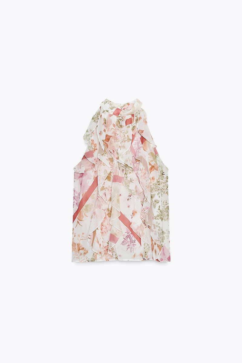 FLORAL PRINT RUFFLED TOP