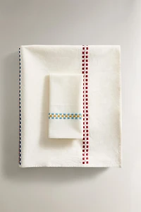 MULTICOLORED EMBROIDERED COTTON TABLECLOTH