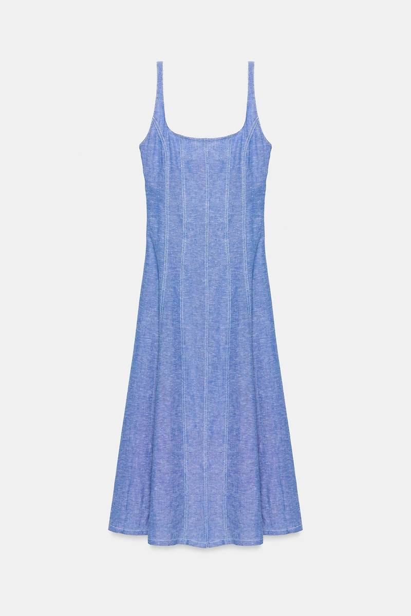 ROBE MI-LONGUE EN LIN ET DENTELLE