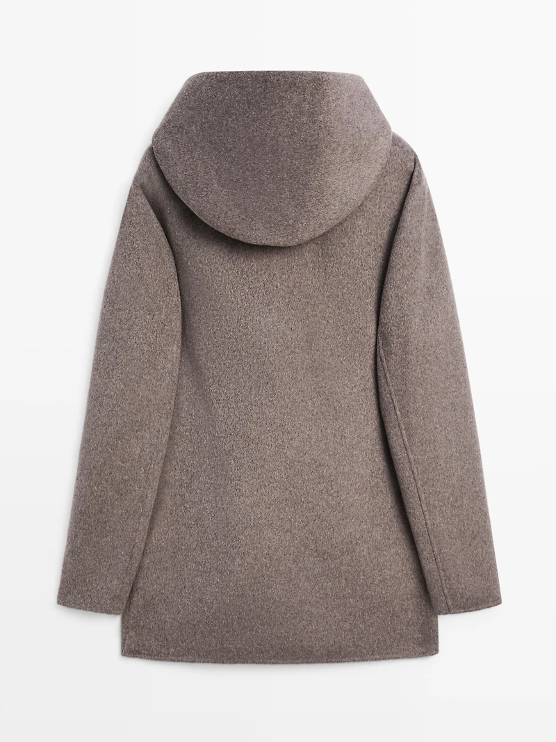 Short wool blend coat with hood