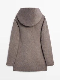 Short wool blend coat with hood