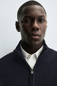 PURL KNIT ZIP-UP CARDIGAN