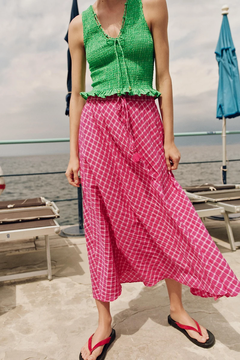 PLAID MIDI SKIRT