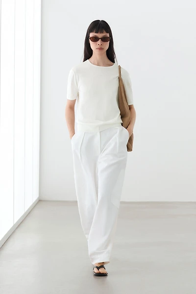 Cotton blend knit short-sleeve sweater