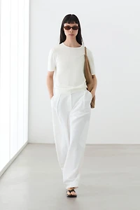 Cotton blend knit short-sleeve sweater