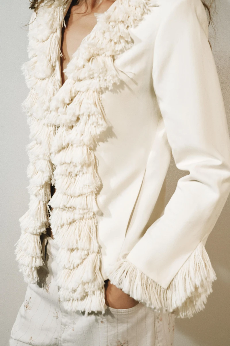 LINEN BLEND FRINGE JACKET ZW COLLECTION