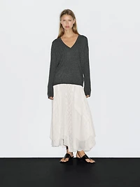 V-neck cable-knit sweater