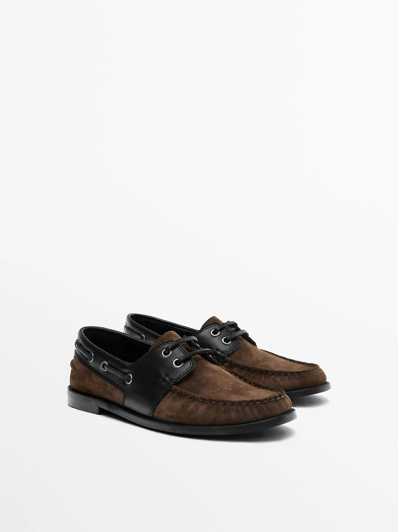 Contrast leather deck shoes