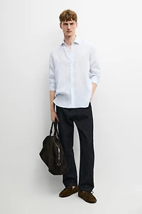 Chemise slim à rayures en lin