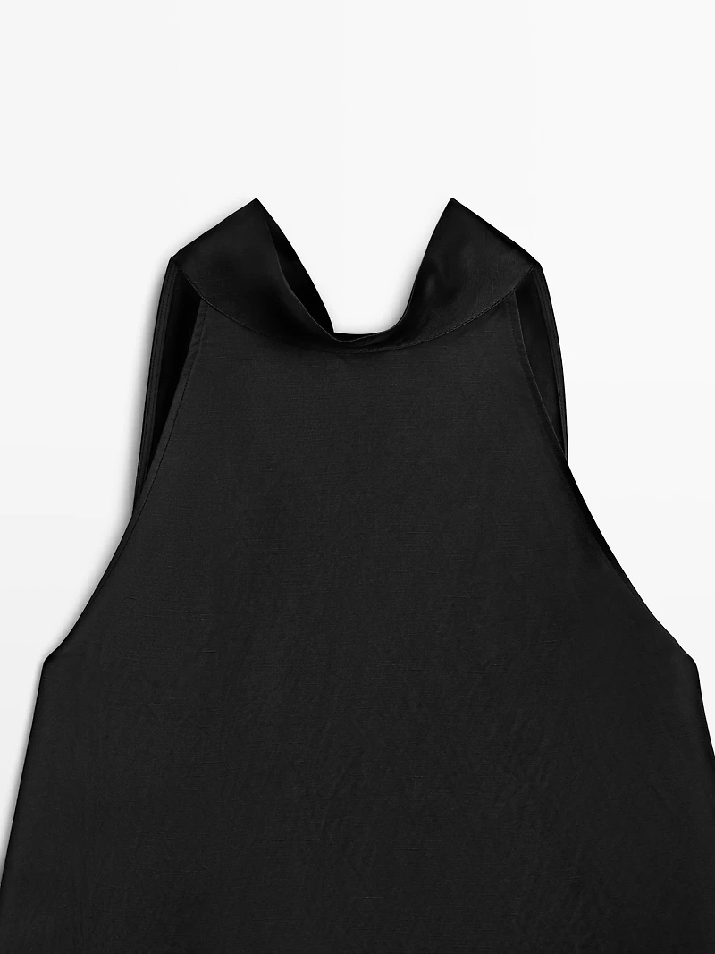 Satin halter top with tie detail