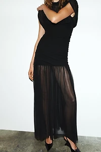 COMBINED DRAPED MIDI DRESS