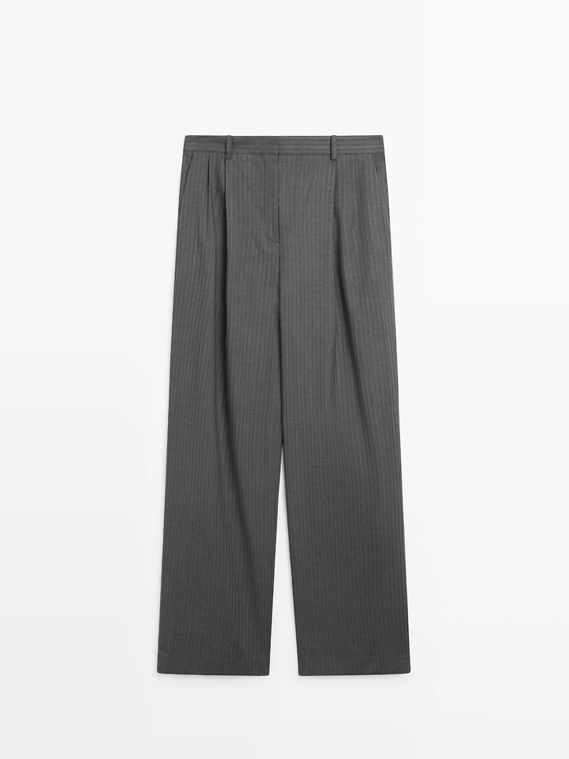 Pinstripe cool wool blend suit trousers
