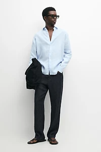 Chemise regular fit à rayures en lin mélangé