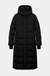 LONG WATER REPELLENT WINDPROOF HOODED DOWN COAT