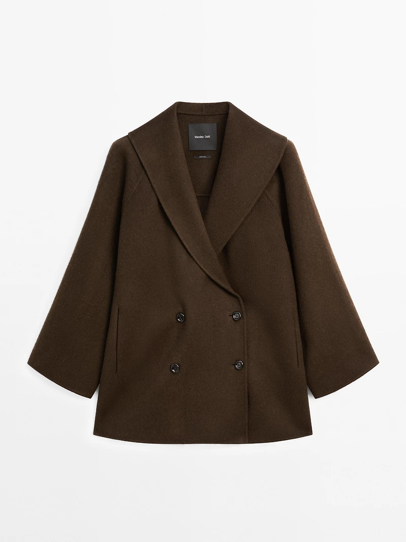 Wool blend double-breasted coat with tuxedo collar