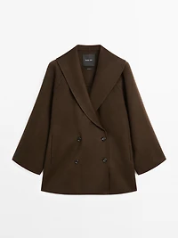 Wool blend double-breasted coat with tuxedo collar