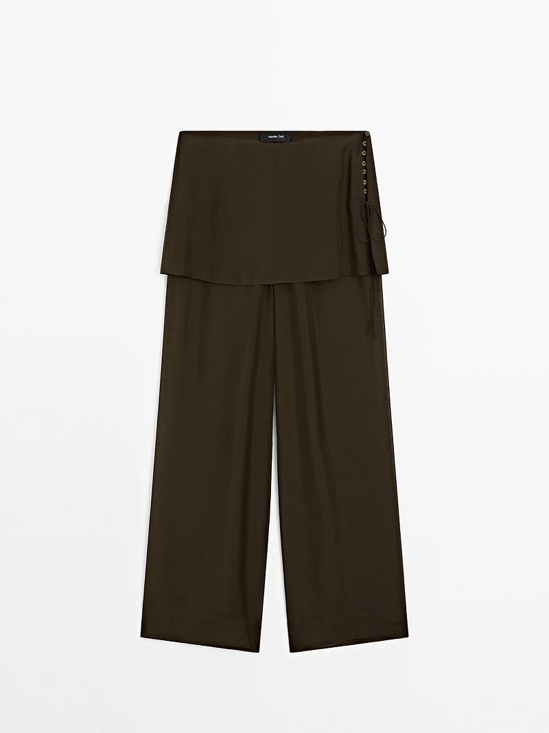 Pantalon fluide contrastant 100 % soie