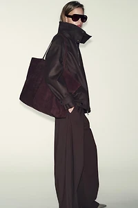 WOOL BLEND BOMBER JACKET WITH HIGH NECK