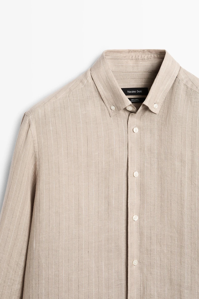 100% linen striped slim fit shirt