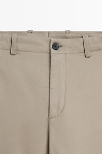 Straight-leg cotton blend pleated pants