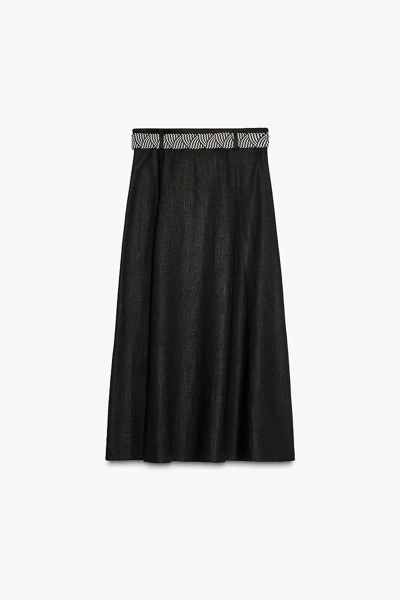 LINEN MIDI SKIRT WITH BELT