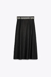 LINEN MIDI SKIRT WITH BELT