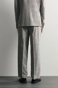 CHECKED WOOL BLEND PLEATED SUIT PANTS
