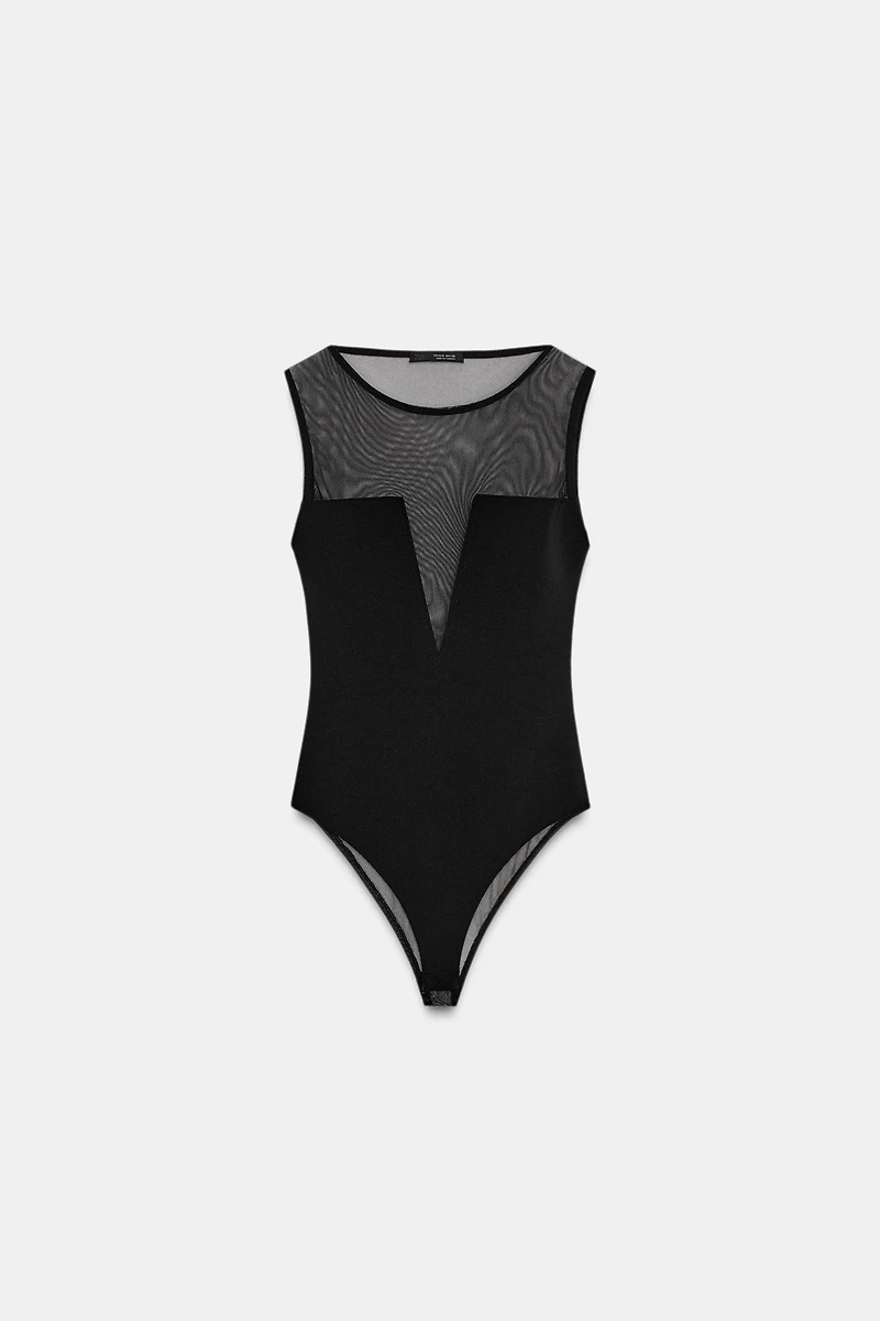 CREPE TULLE COMBINATION BODYSUIT