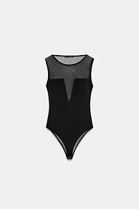 CREPE TULLE COMBINATION BODYSUIT