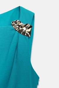 GOLD APPLIQUE DRAPED MIDI DRESS
