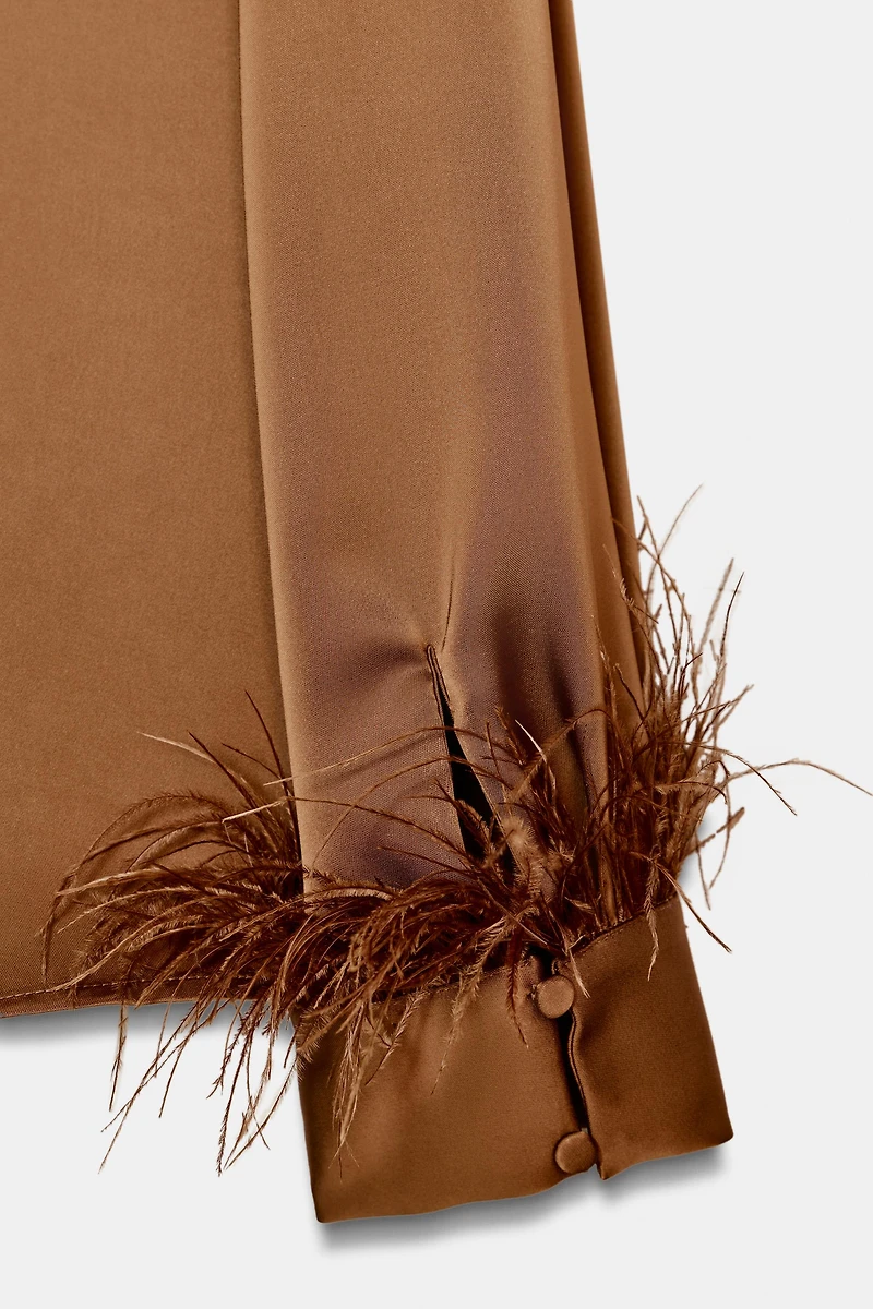 SATIN EFFECT FEATHER BLOUSE