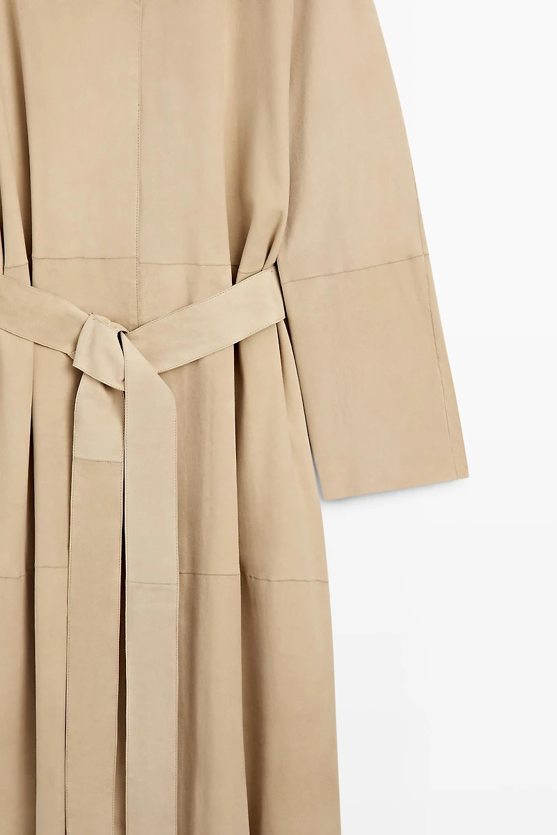 Long suede leather coat