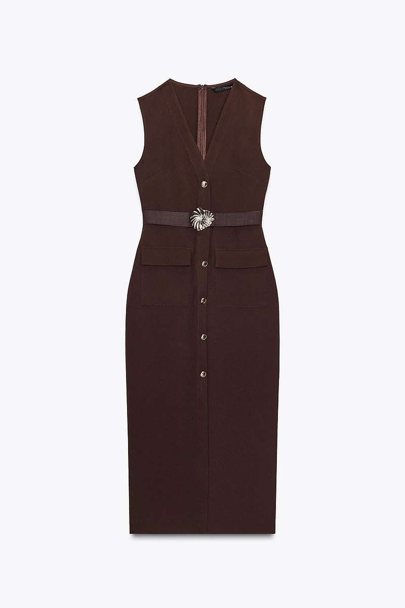 ROBE MIDI EN CRÊPE AVEC CEINTURE