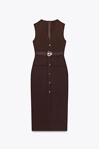 ROBE MIDI EN CRÊPE AVEC CEINTURE