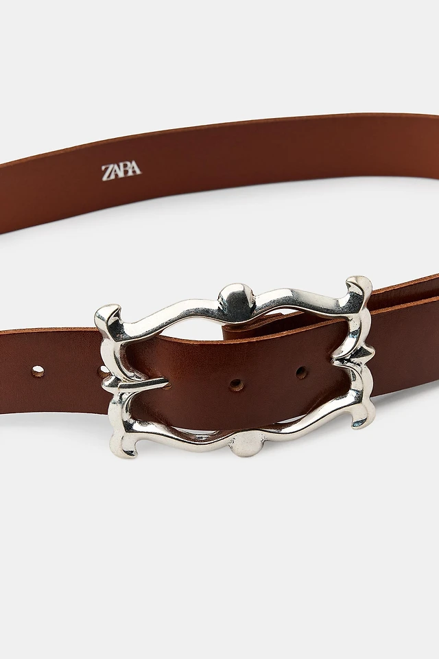 Zara 100% LEATHER THIN BELT WITH RECTANGULAR BUCKLE | Place  display picture 3