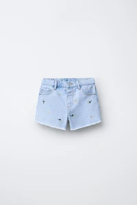 EMBROIDERED DAISY DENIM SHORTS