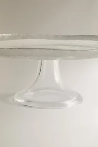 GLASS SERVING DISH WITH RAISED DESIGN AND SILVER EDGE