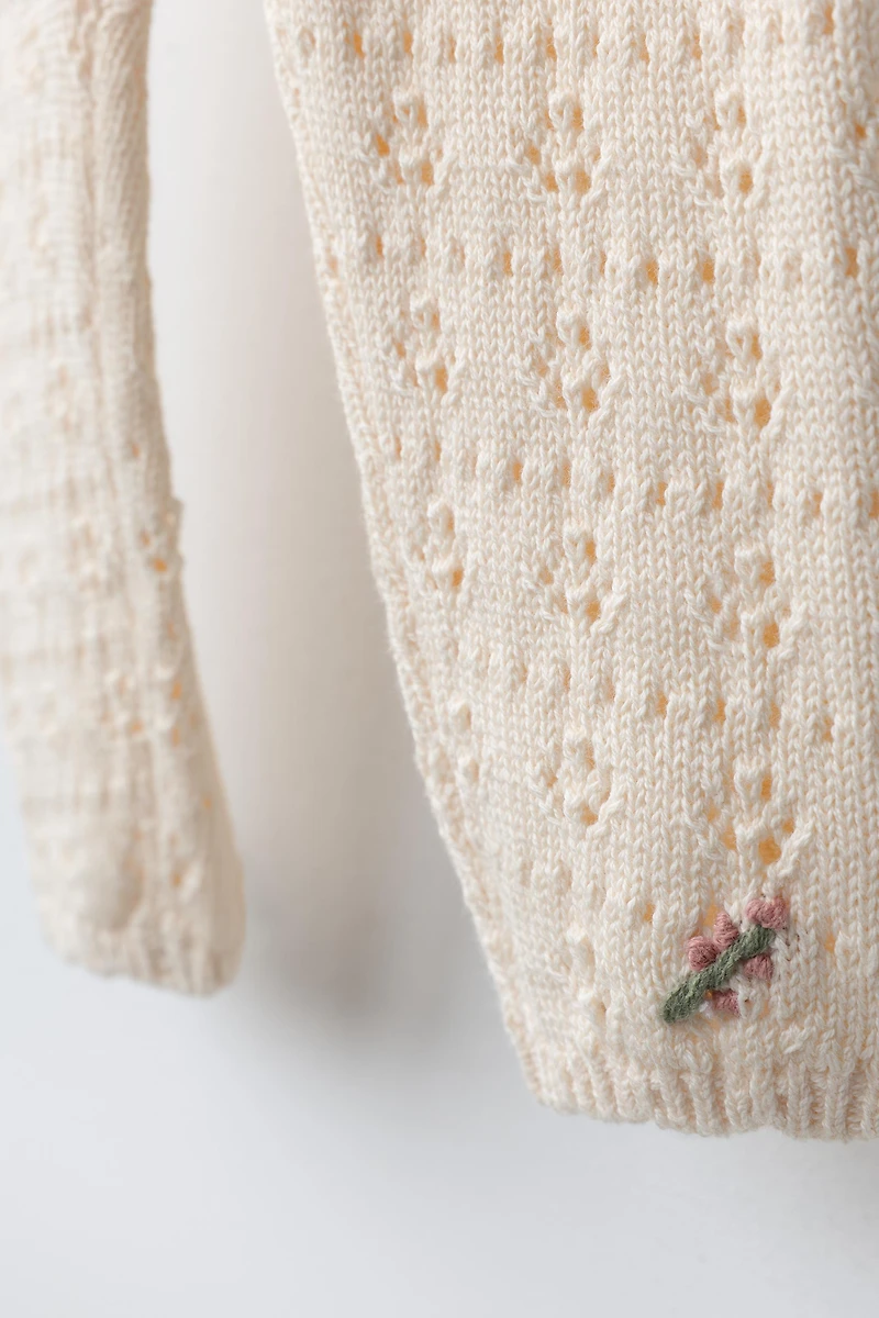 EMBROIDERED EYELET KNIT PANTS