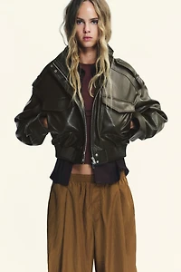 FAUX LEATHER CROPPED JACKET