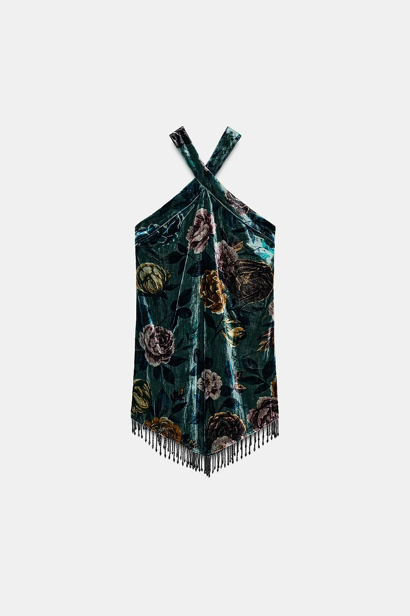 FRINGED VELVET DRESS