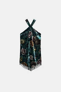 FRINGED VELVET DRESS