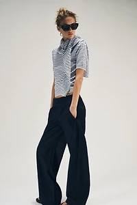 STRIPED SHORT SLEEVE KNIT JUMPER