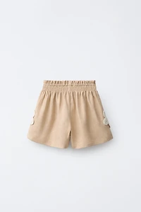 100% LINEN CROCHET FLORAL SHORTS