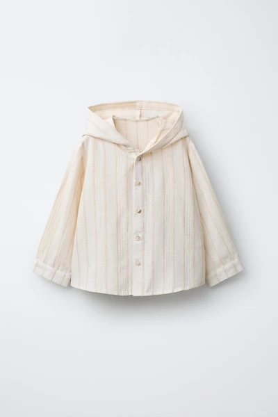 TEXTURED STRIPED HOODIE SHIRT