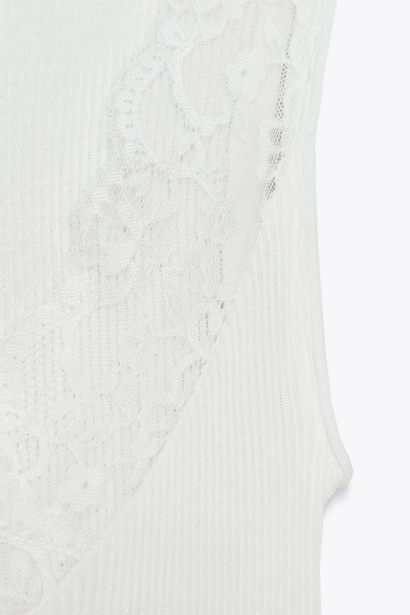T-SHIRT CÔTELÉ DENTELLE